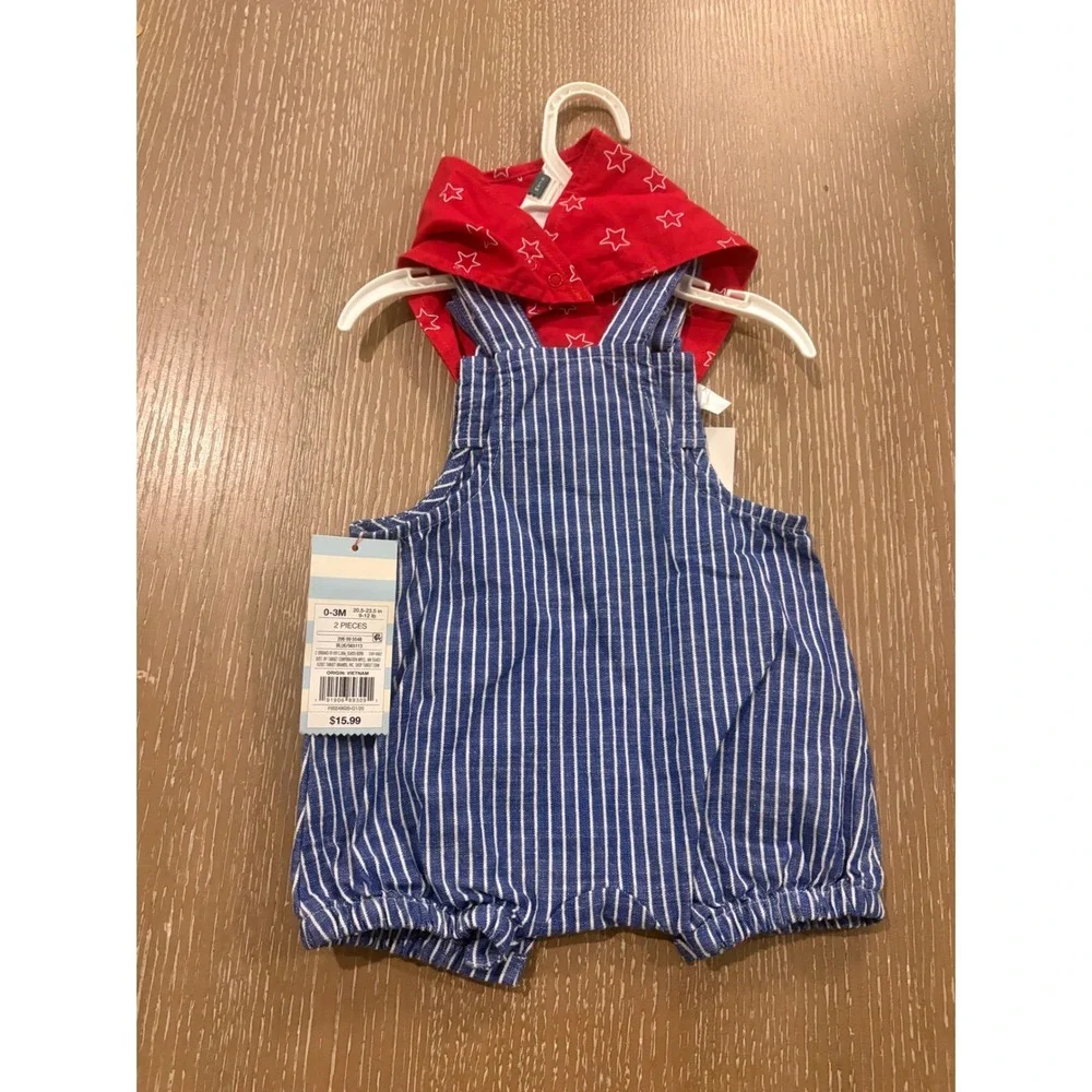 Cat‎ & Jack 0-3M Romper Set with Stars Bib and Cloud Island 4 Pack Bibs NWT